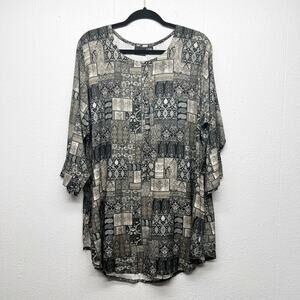 Anora Patchwork Womens Top 5XL Relaxed Lightweight Neutral Mature 1/2 Sleeve